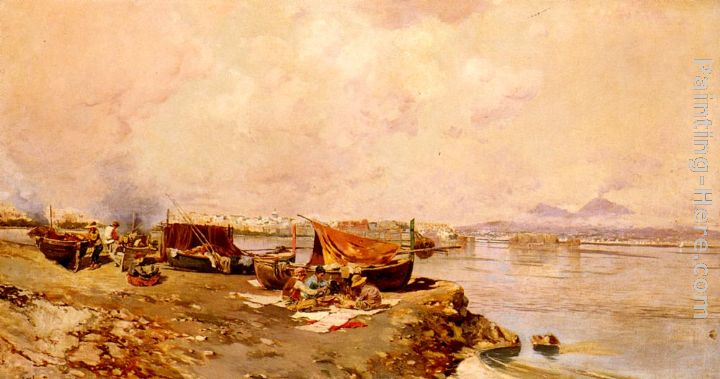 Fishermen's Tasks In The Bay Of Naples painting - Carlo Brancaccio Fishermen's Tasks In The Bay Of Naples art painting